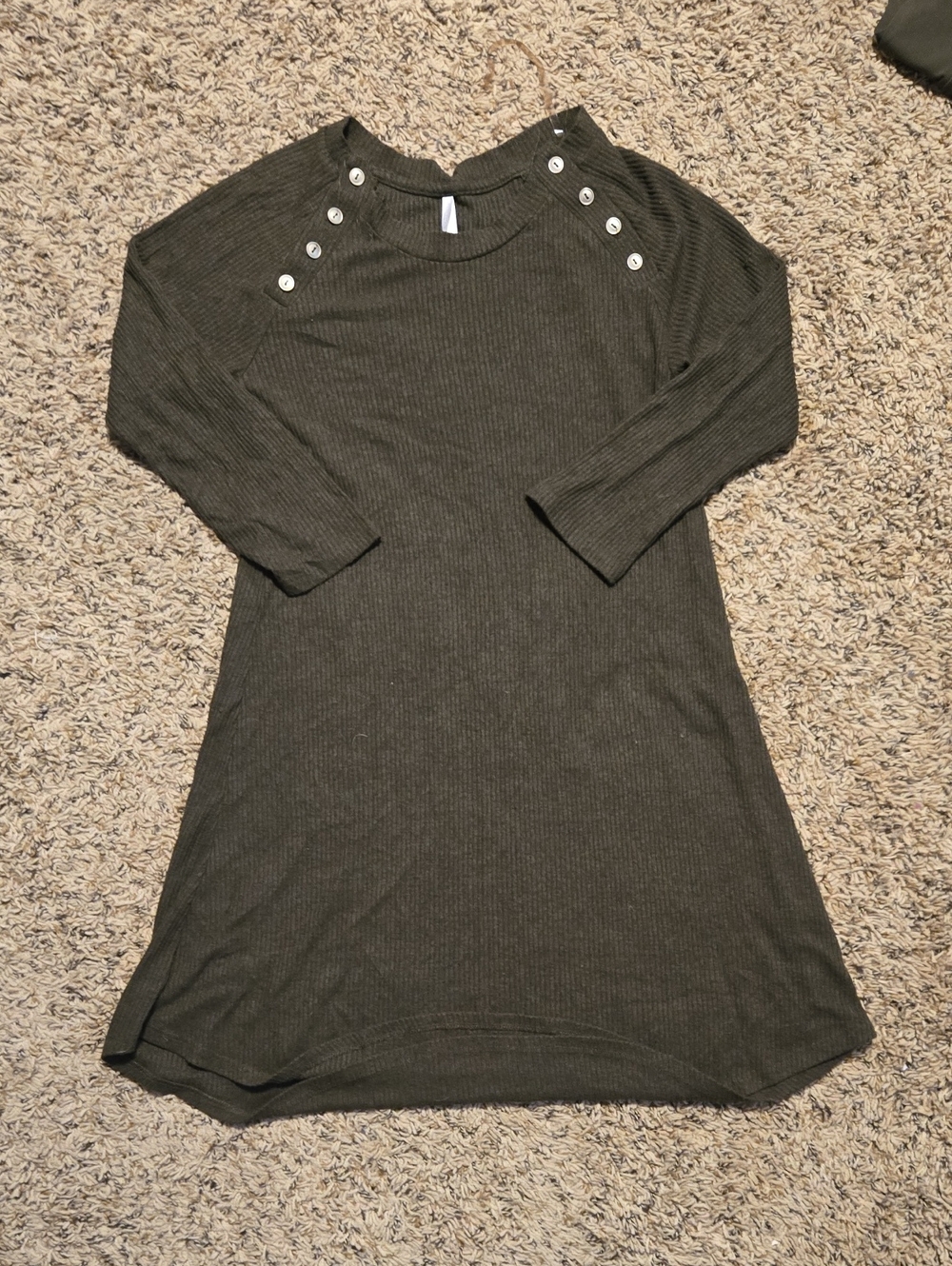 Ribbed Button-Accent Olive Green Knit Dress